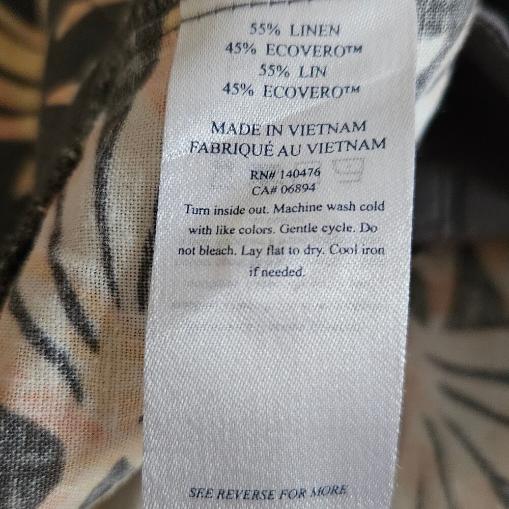 Faherty Isha Linen Blend Mini Dress in Tropical Palm Pintuck Bodice Size L EUC - Picture 8 of 9